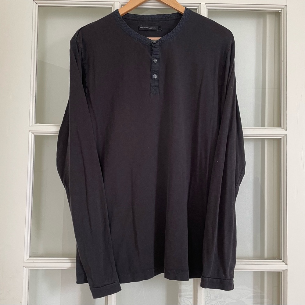French Connection black Henley long sleeve t-shirt men's XL